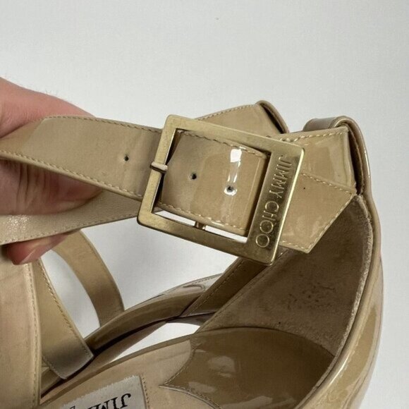 Jimmy Choo Lottie Crisscross Nude Beige Patent Leather Sandal Pump 38.5 - Picture 5 of 12